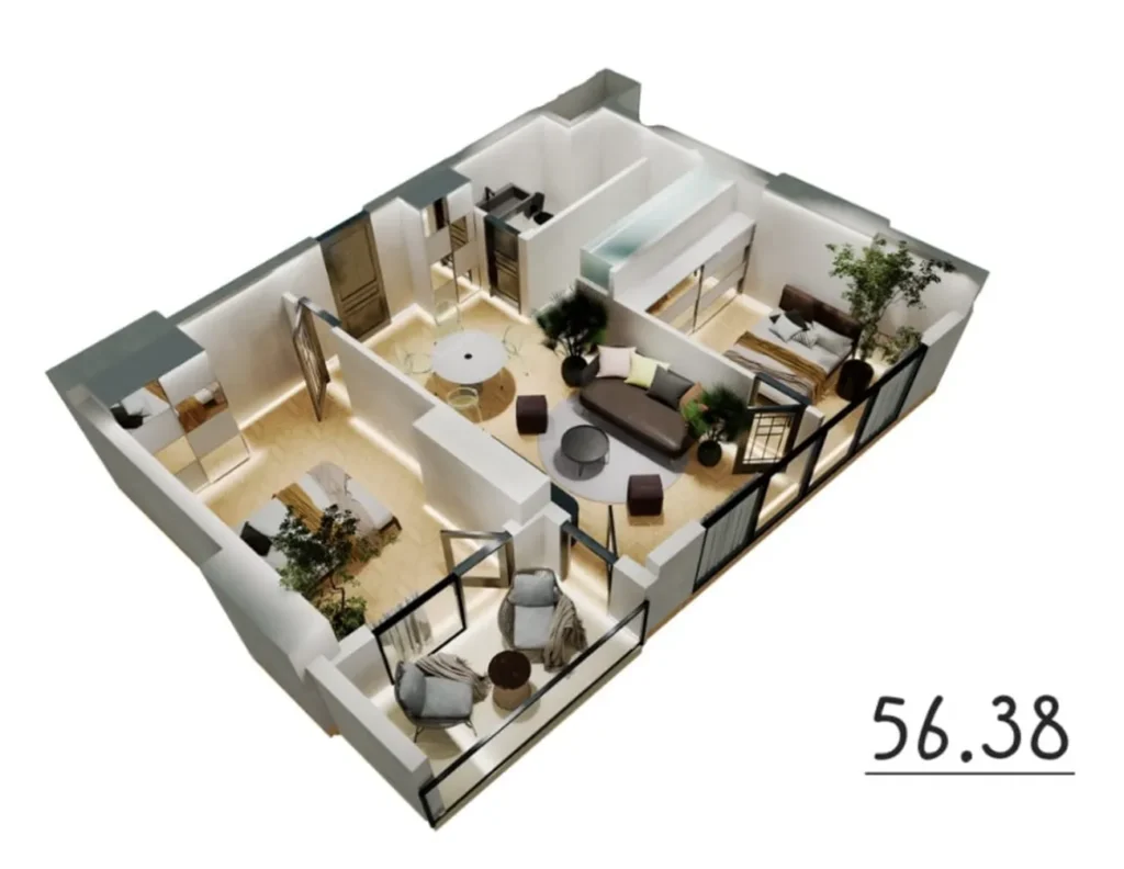 Accogliente camera da letto di 53,43 m2 in