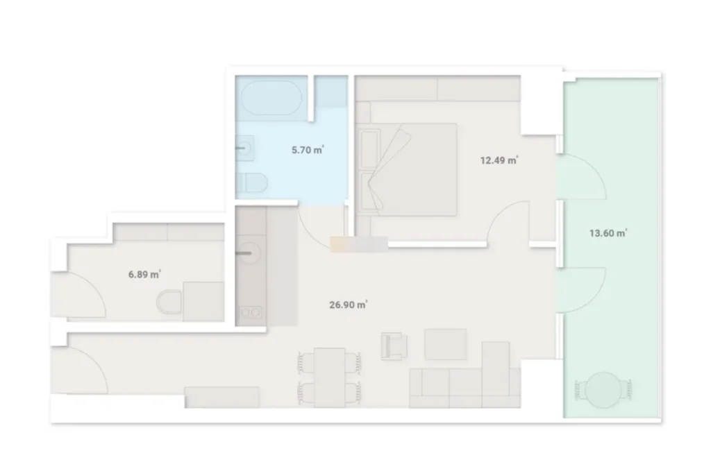 Spazioso appartamento con una camera da letto di 57,33 mq. in