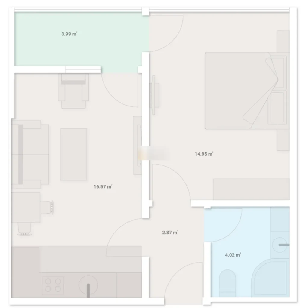 Просторная однушка с панорамным видом 43.9 м² в