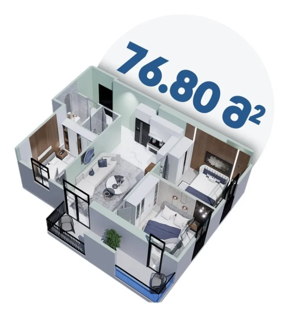 Triplex per una famiglia numerosa in riva al mare 76,8 m² in