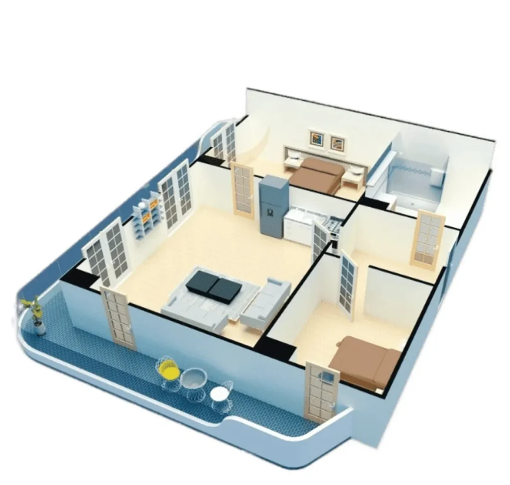 Spaziosa camera da letto sulla prima linea di 58,59 mq in