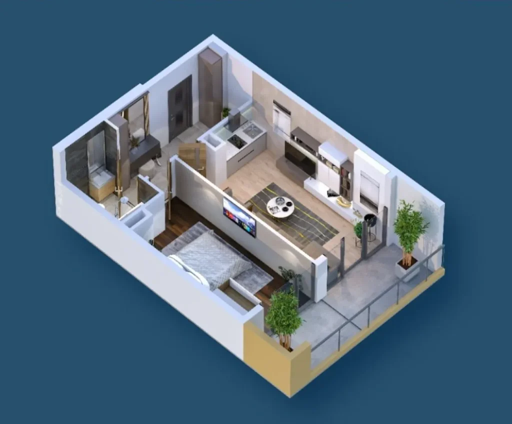 Luminoso appartamento con 1 camera da letto di 51,2 m² a