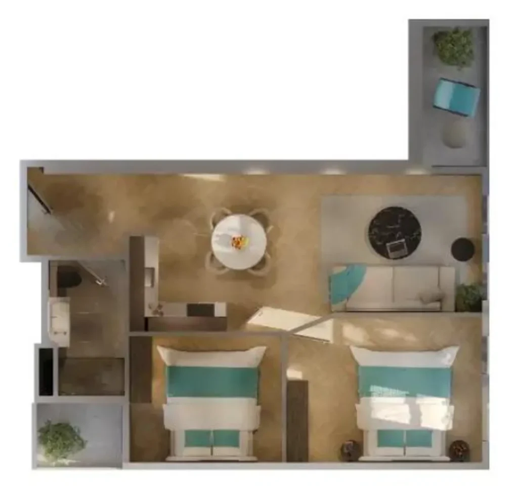 Spazioso appartamento con 1 camera da letto di 46,4 m² a