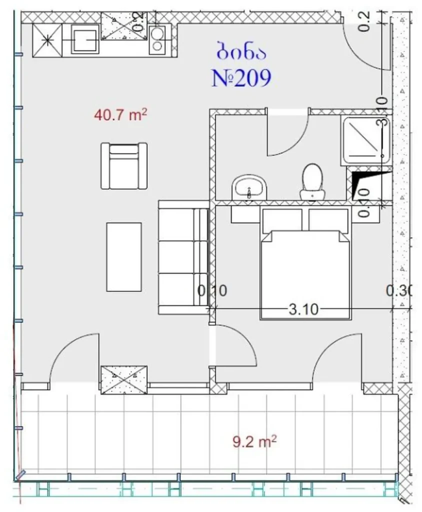 Luminoso monolocale con vista 31,7 m² in