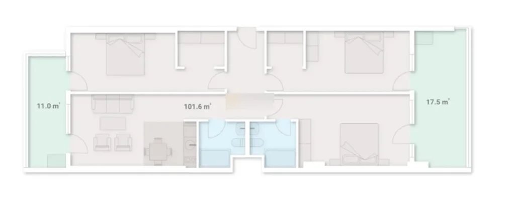 Appartamento con quattro balconi 76,9 m² in