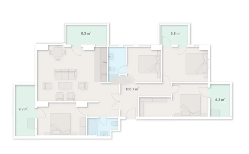 Ampio trilocale con due balconi 120,1 mq in
