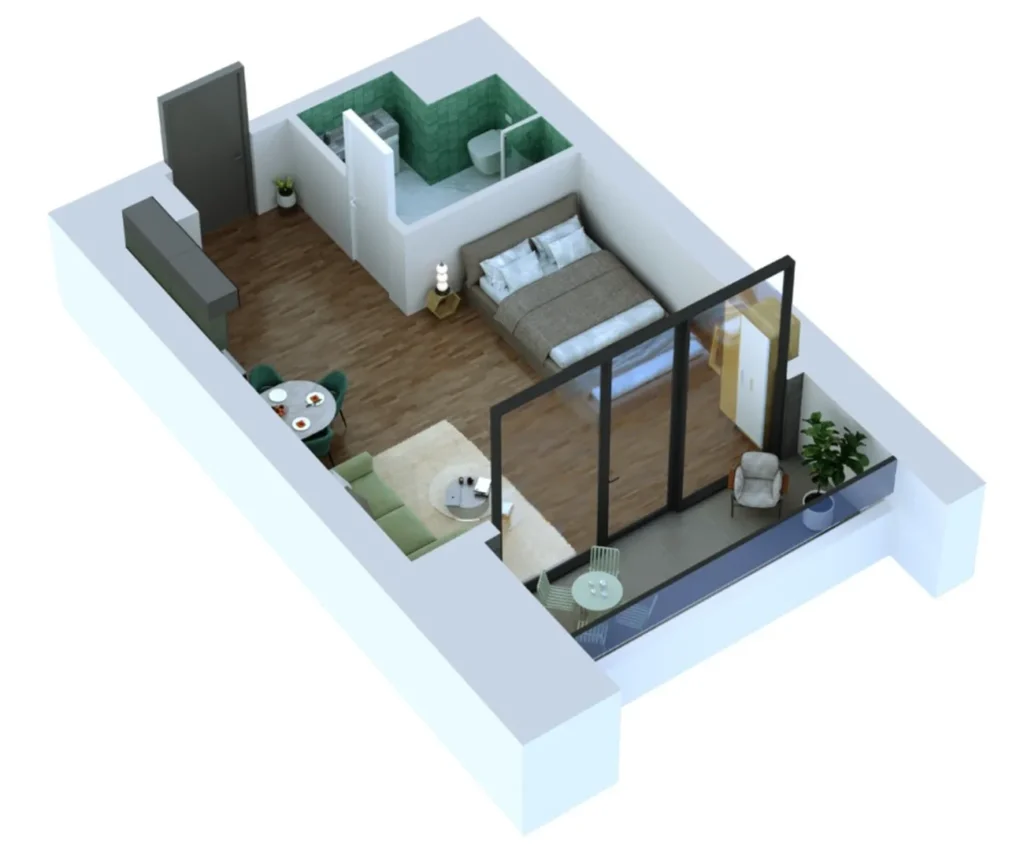 דירת סטודיו במרכז העיר עם נוף פנורמי לים, 34 מ"ר ב-