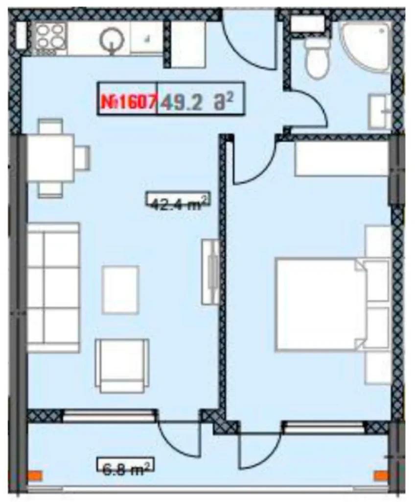 Spazioso appartamento con 1 camera da letto di 49,2 m² a