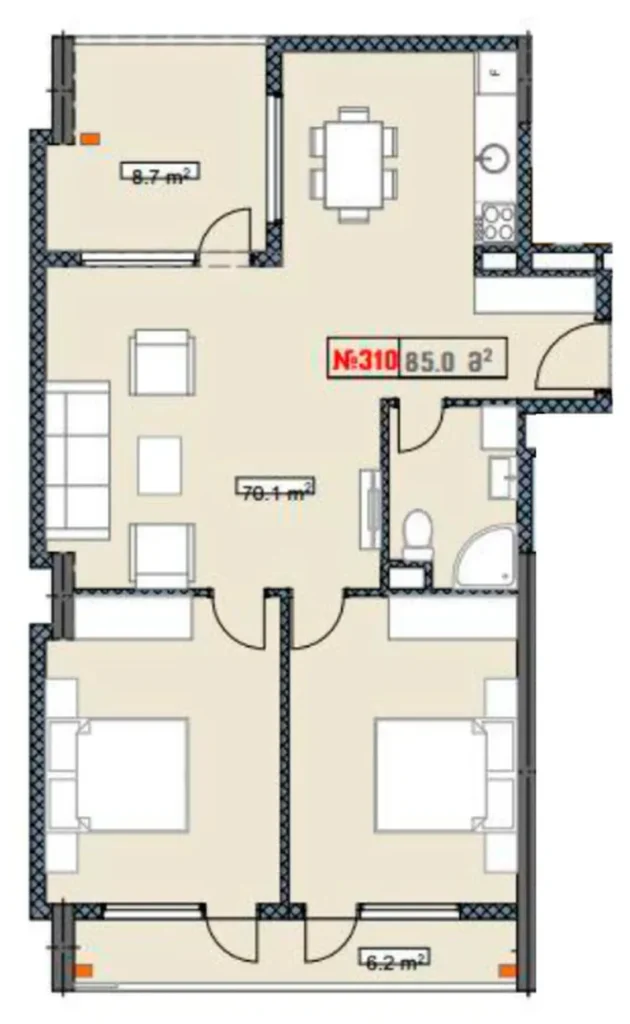 Spacieux appartement d'une chambre à coucher 49.2 m² à