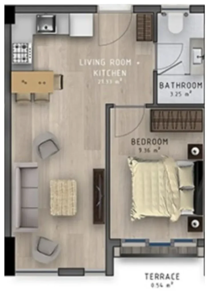 Studio compact avec rénovation de 33,96 m² en