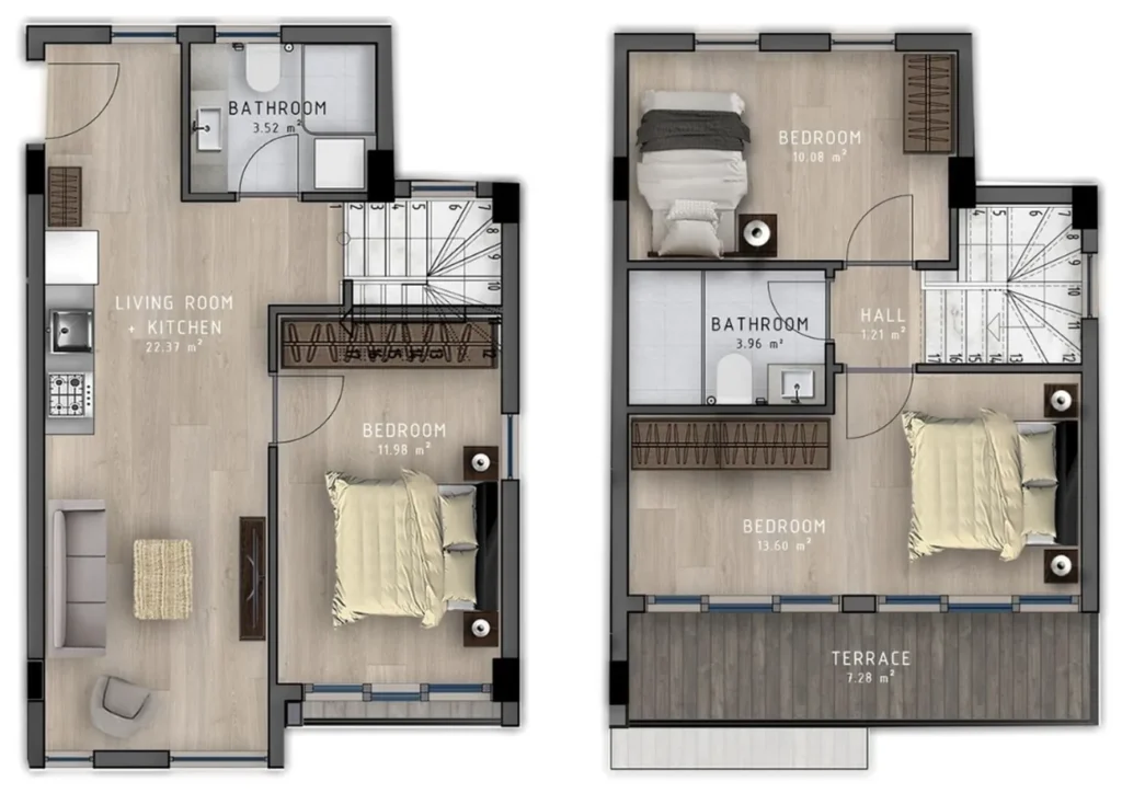 Appartement d'une chambre à coucher 58,66 m² à