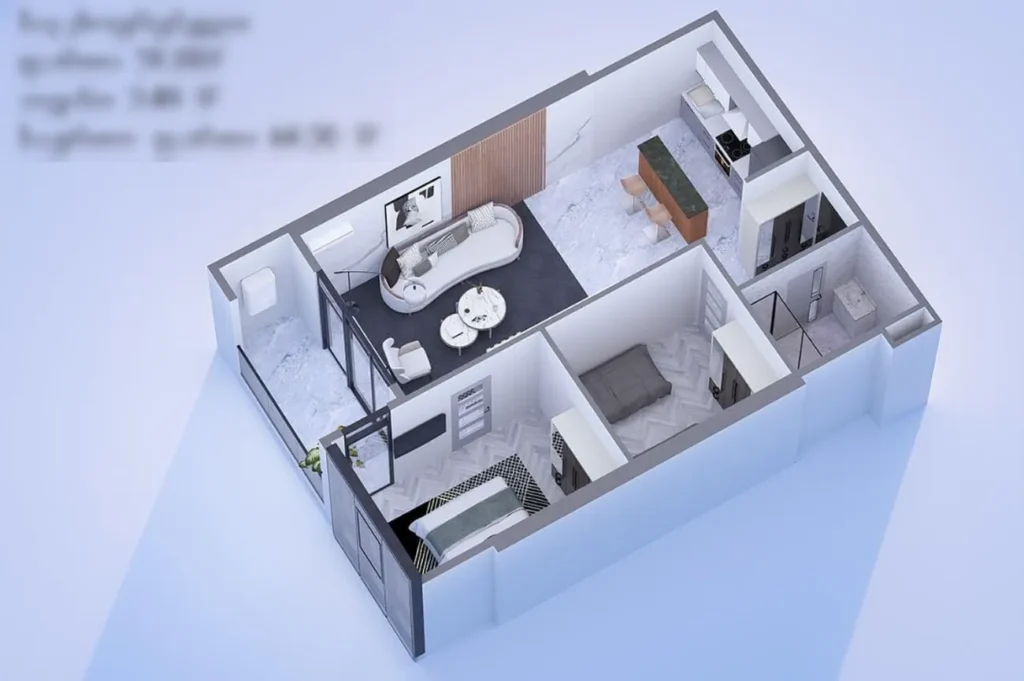 Chambre à coucher élégante dans un nouveau quartier 47,3 m² en