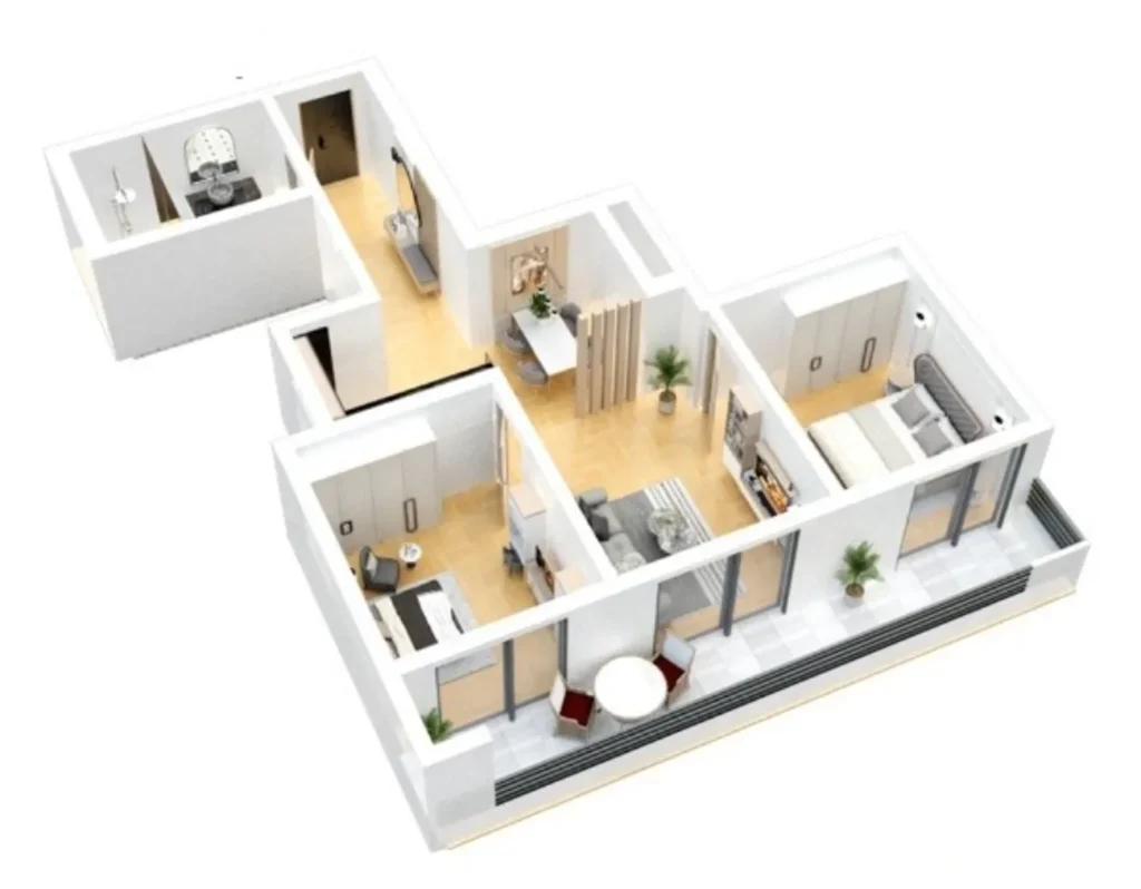 Просторная двухкомнатная квартира 62.2 м² в