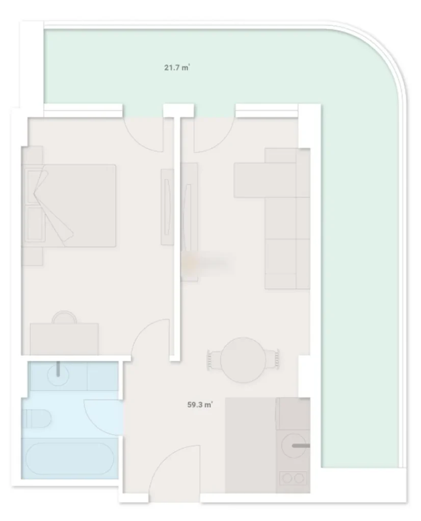 Однокомнатная квартира за городом 59.3 м² в
