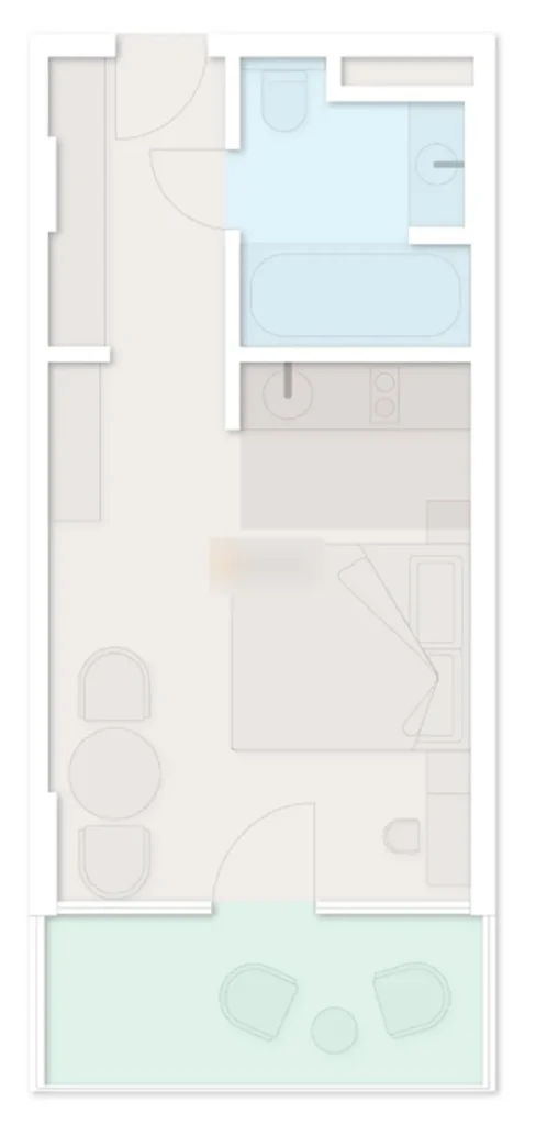 Светлая и просторная студия 33.8 м² в