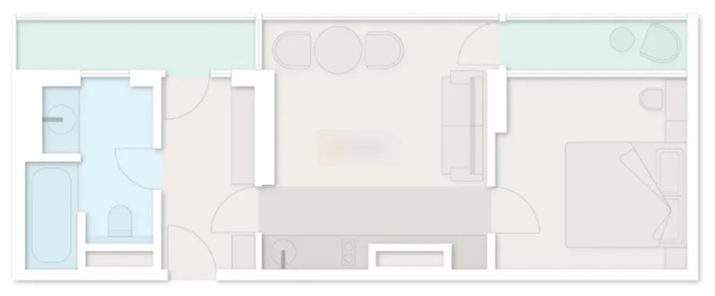 Светлая и просторная студия 33.8 м² в
