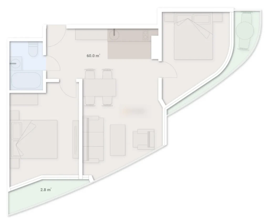 Просторная однокомнатная квартира 38 м² в