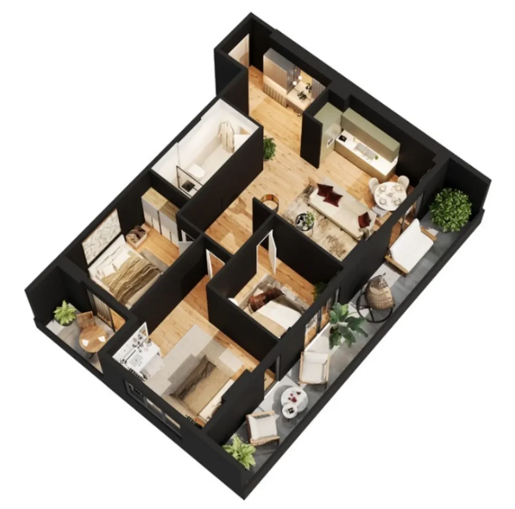 Просторная двухкомнатная квартира 80 м² в