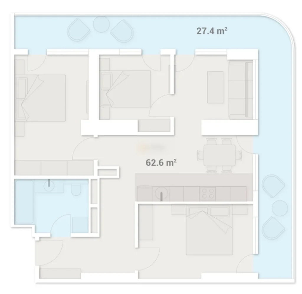 Трёхкомнатная с панорамным видом на город 110 м² в