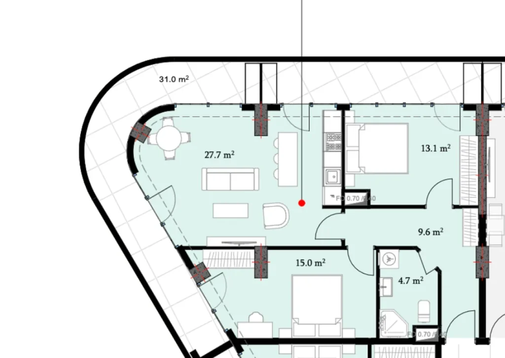 Geräumige 2-Schlafzimmer mit einem großen Balkon 101,1 qm in