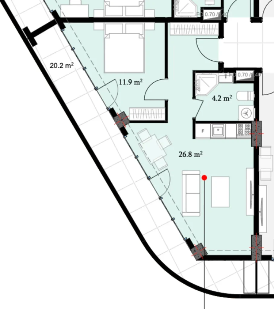 Geräumige 2-Schlafzimmer mit einem großen Balkon 101,1 qm in