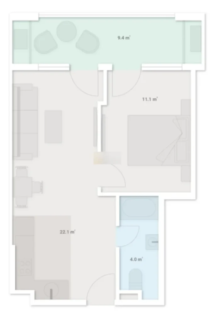 49,5 m²'lik, balkonlu, modern 1 odalı daire,
