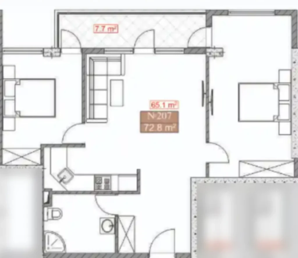 Просторная трешка с огромным балконом 72.8 м² в