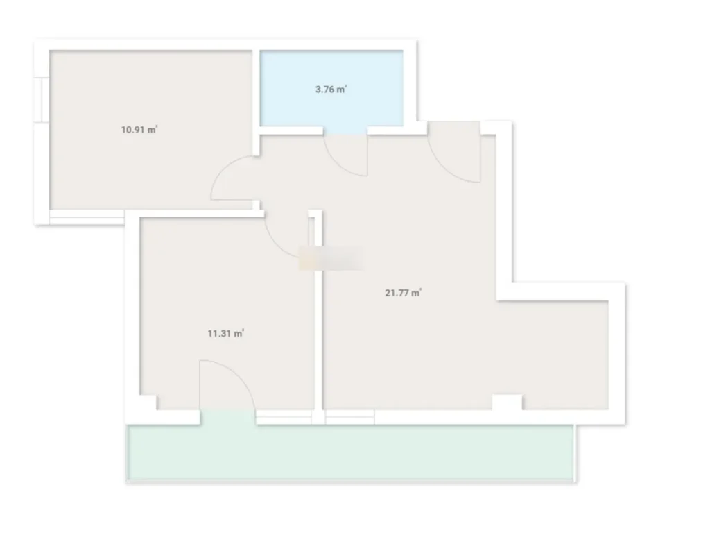 Просторная двухкомнатная квартира с балконом 58.97 м² в
