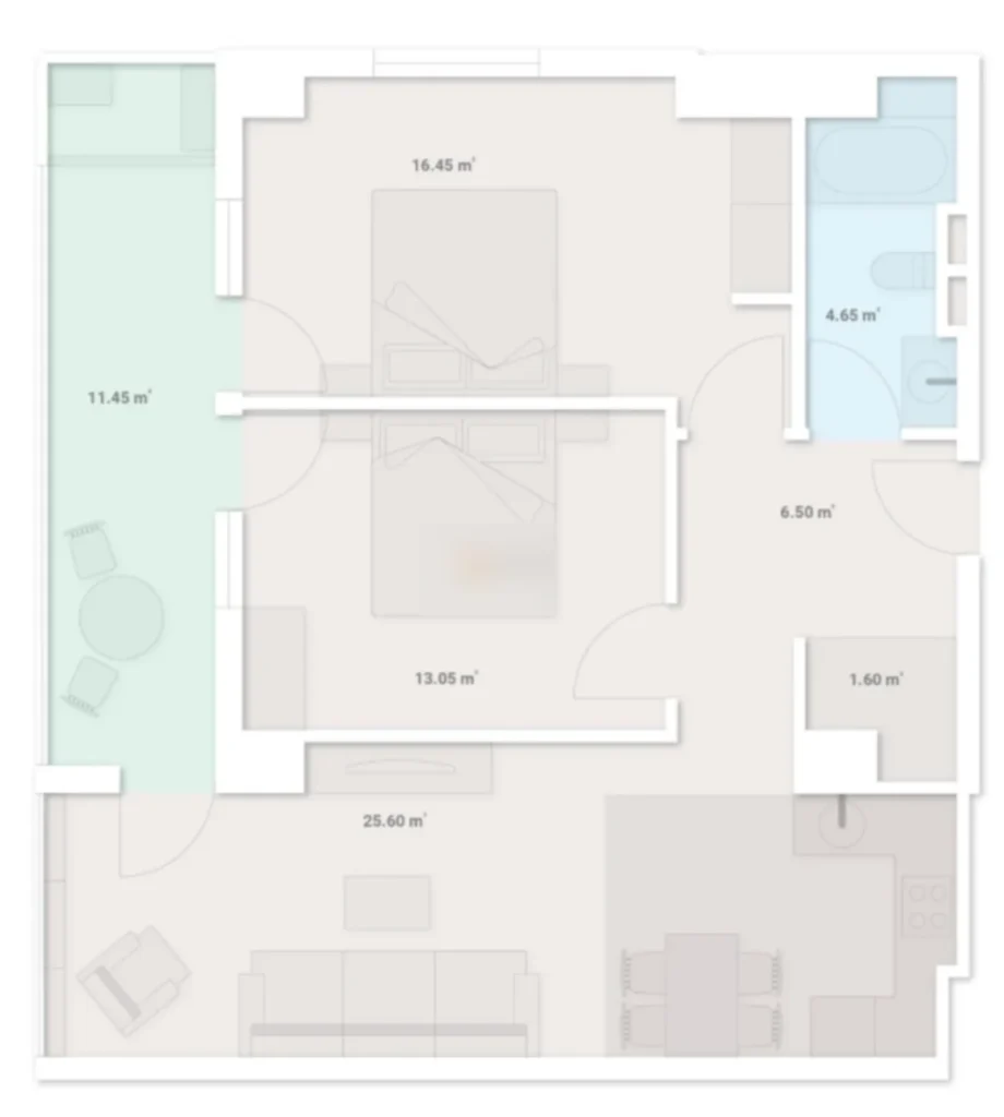 Un moderno piso de una habitación de 81,0 m² en