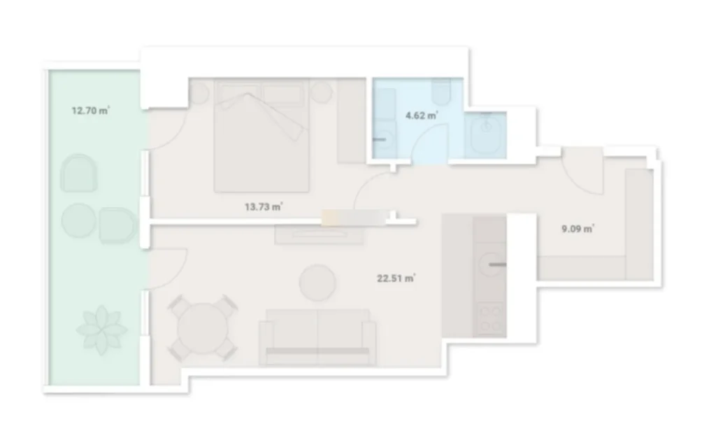 Ergonomicky zařízený byt s balkonem o rozloze 37,38 m² v
