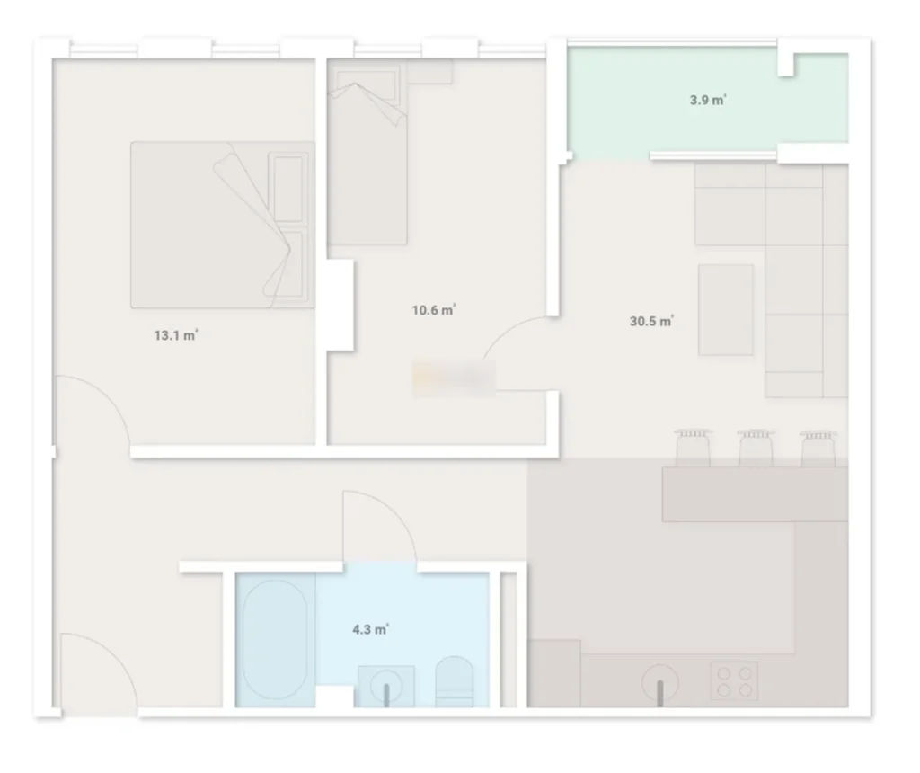 Geräumige Einzimmerwohnung mit einer Wohnfläche von 64,2 m² in