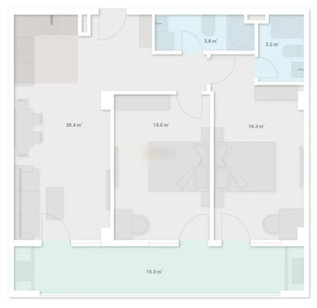 Nowoczesny mieszkanie jednopokojowe z balkonem o powierzchni 86,2 m² w
