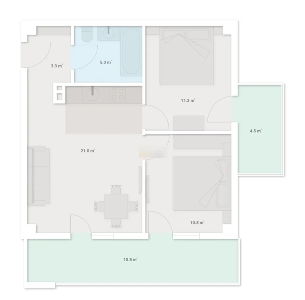 A cosy two-room flat in the centre, 66.7 m² in