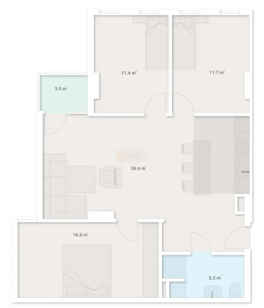 Комфортна 3-кімнатна квартира площею 87,9 м² у