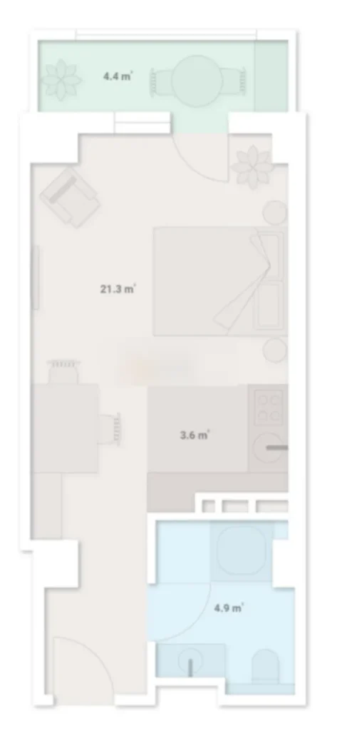 Уютная студия с балконом 34.2 м² в