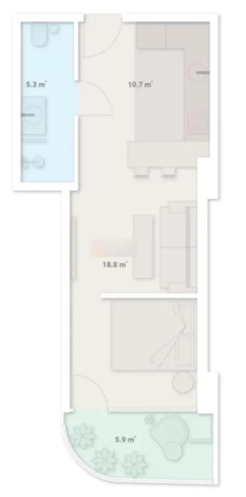 39,1 m²'lik kullanışlı stüdyo daire,