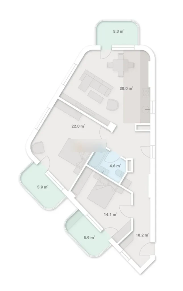 Luxusní dvoupokojová rezidence o rozloze 107,3 m² v