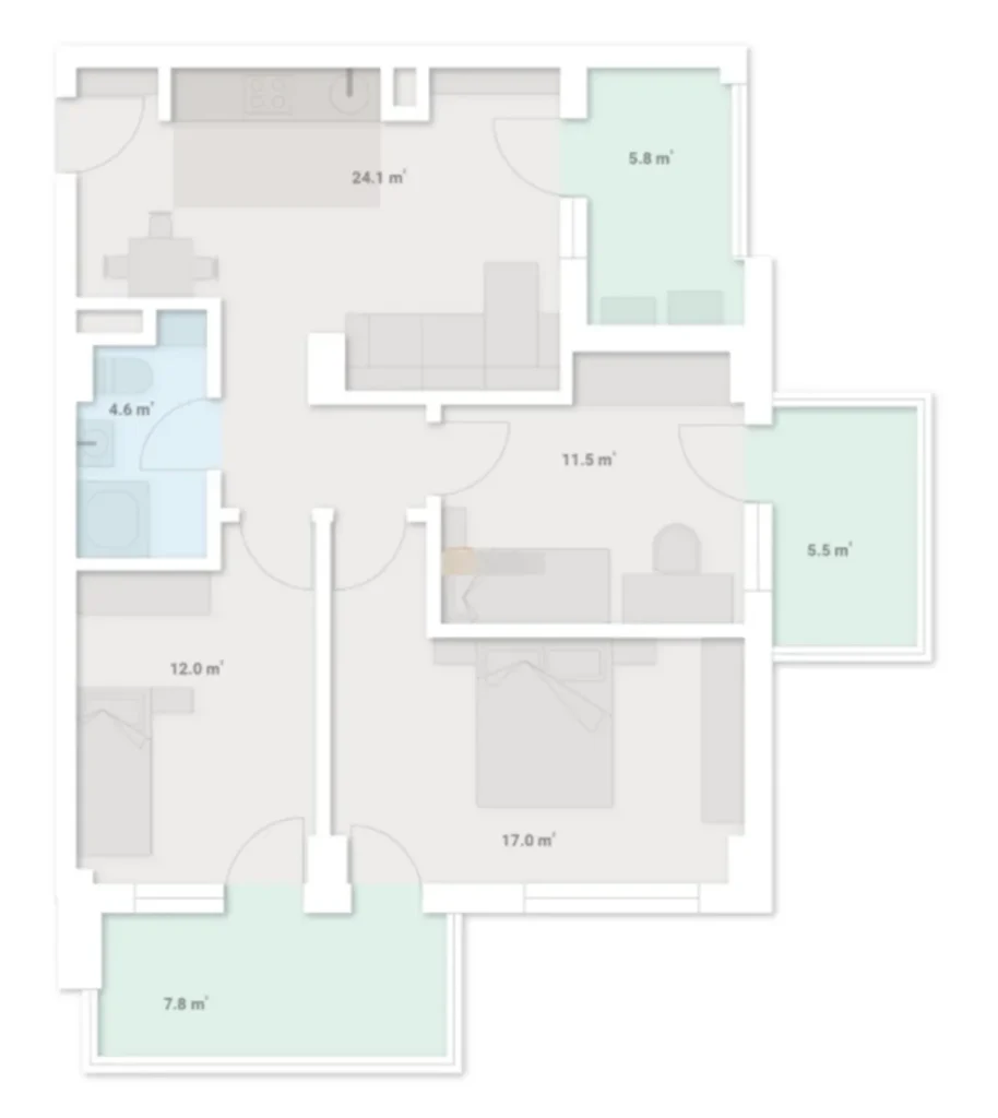 Eine äußerst geräumige Dreizimmerwohnung für Ihre Familie mit 88,1 m² in