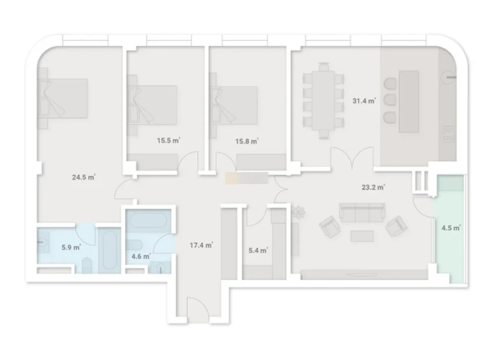 Przestronne mieszkanie jednopokojowe o powierzchni 152,9 m² w