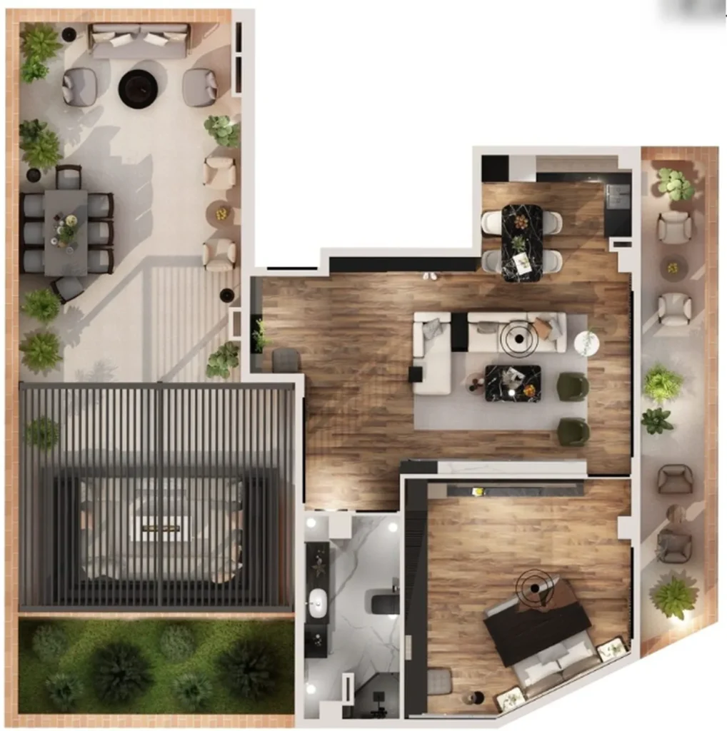 170 m²'lik teraslı devasa tek odalı daire,