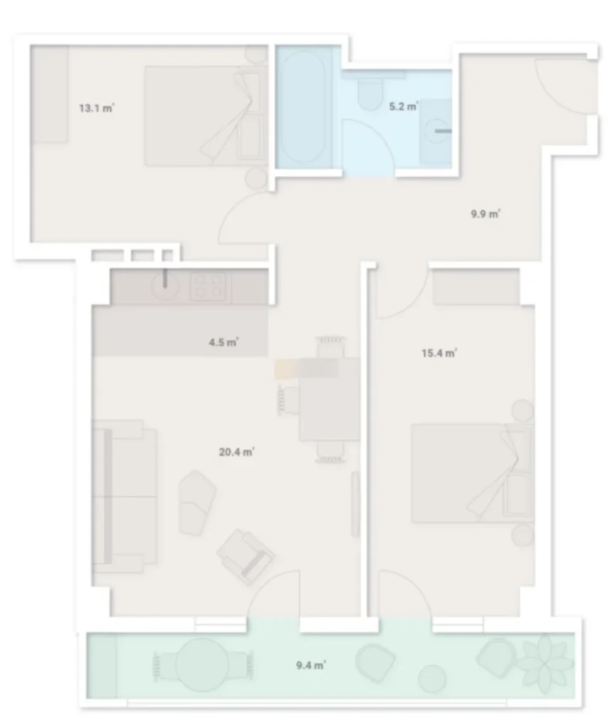 Geräumige Zweizimmerwohnung mit 77,9 m² in