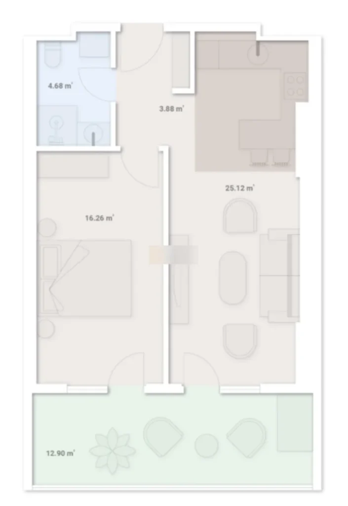Компактная студия с балконом 64.12 м² в