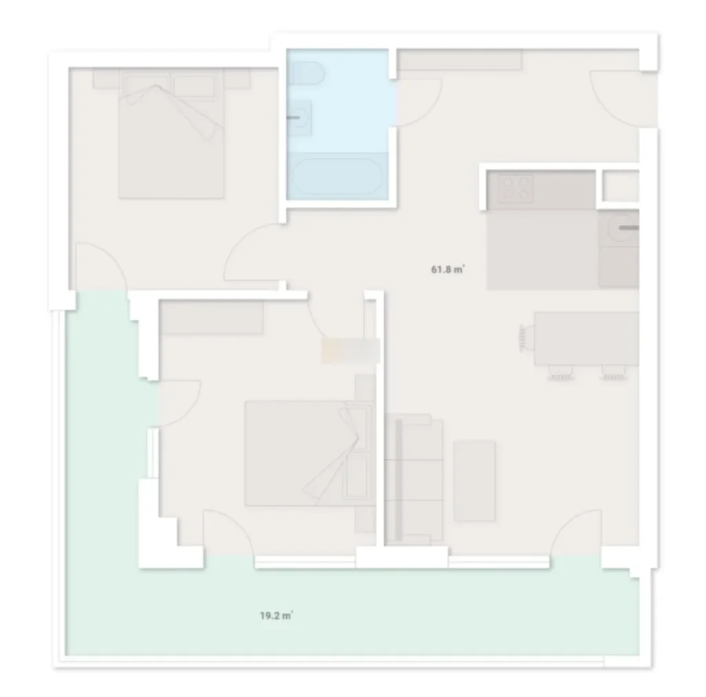 Helle Einzimmerwohnung in einer grünen Gegend, 46,6 m² in