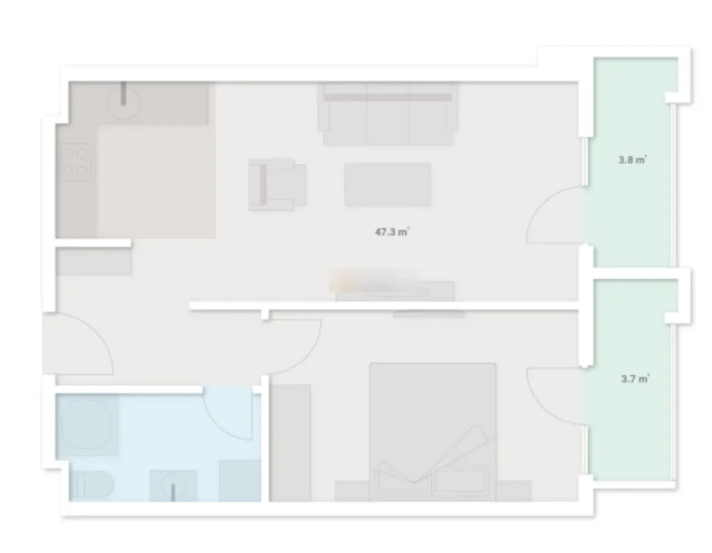 Acogedor apartamento de un dormitorio con estructura blanca de 54,8 m² en