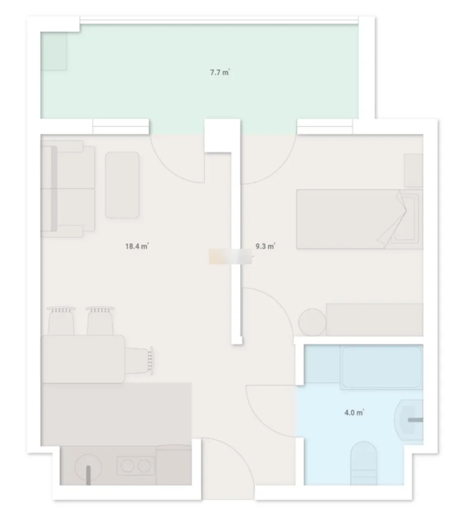 40,4 m²'lik balkonlu kompakt tek odalı daire,