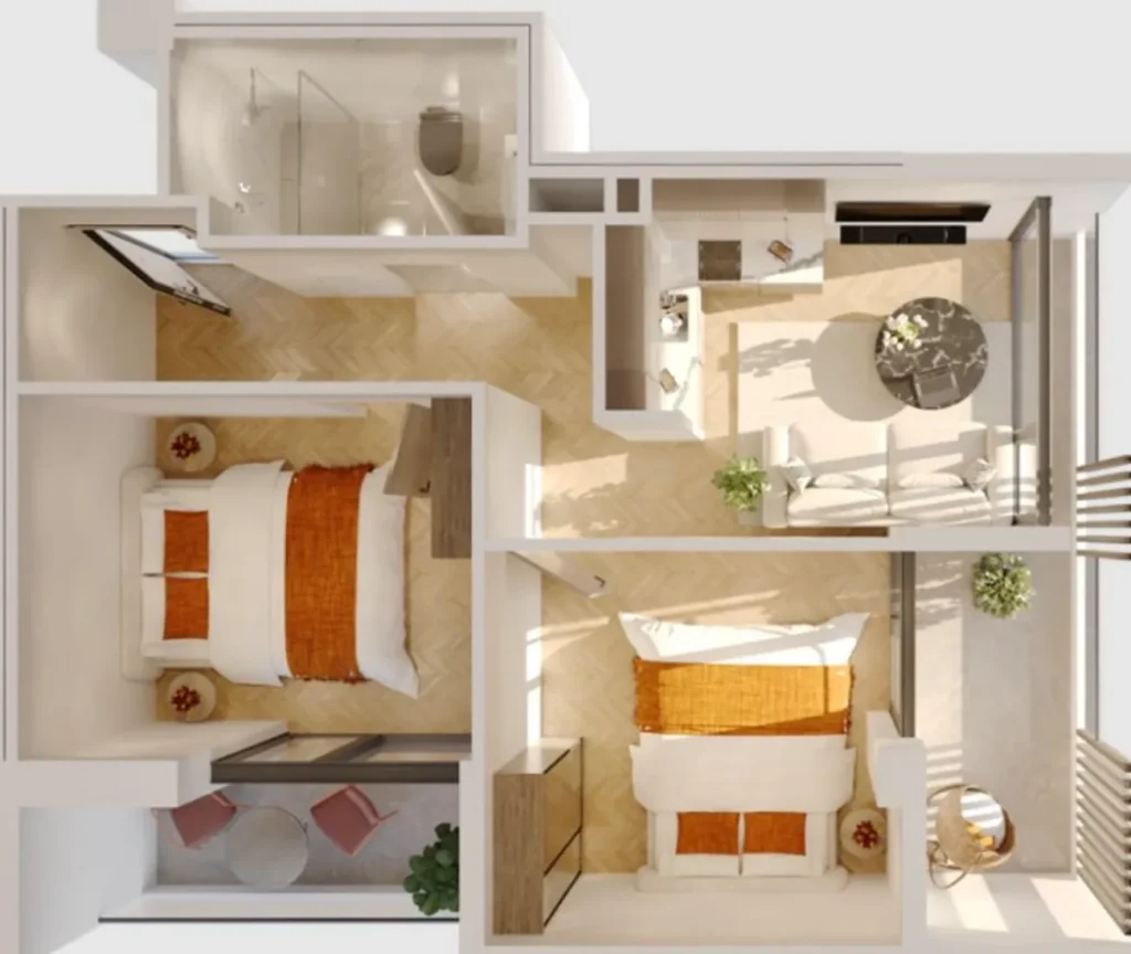 Un acogedor piso de dos habitaciones para una vida cómoda, de 65,3 m², en