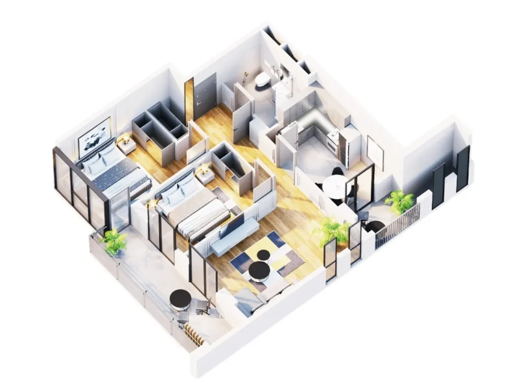 Amplio piso de dos habitaciones con vestidor de 91 m² en