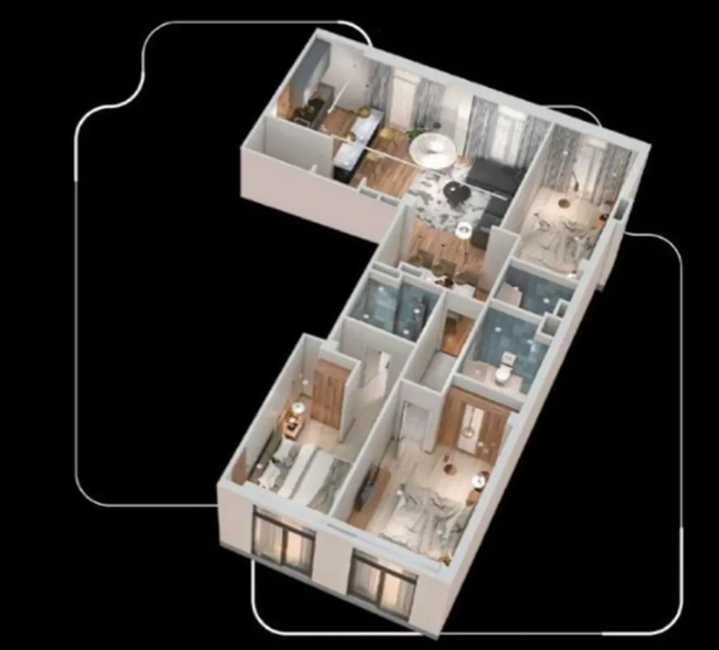Un élégant appartement de trois pièces pour une grande famille, d'une superficie de 118,85 m², situé à