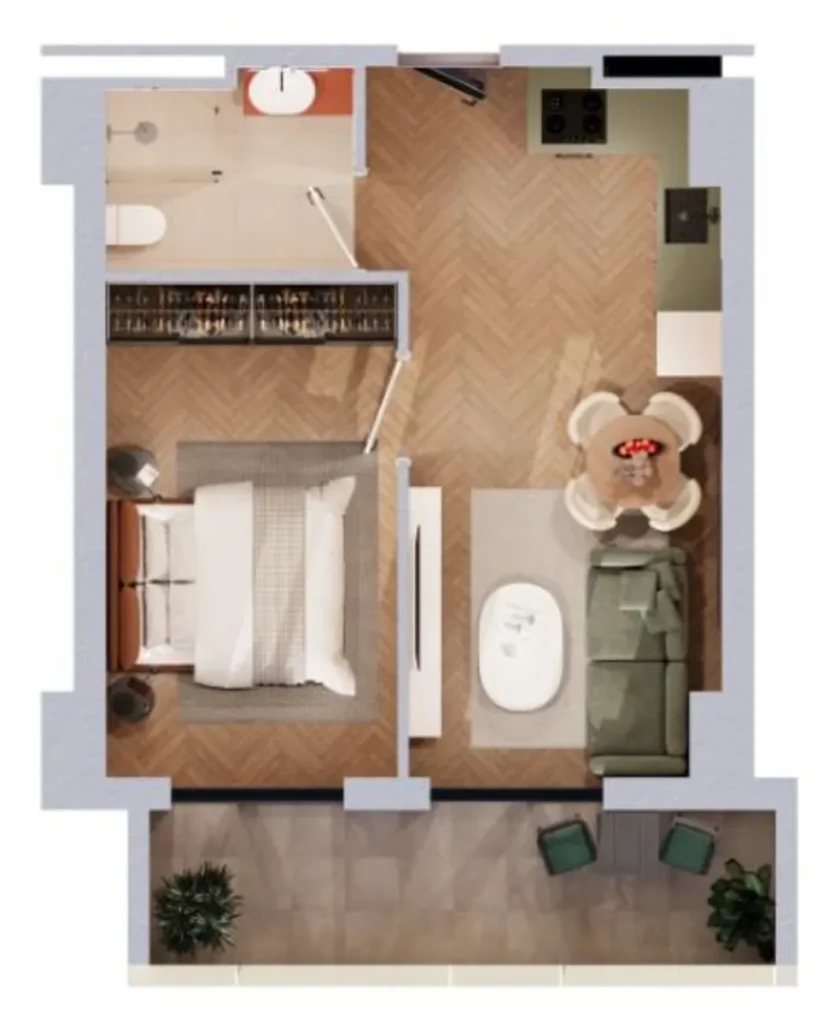 A cosy one-bedroom flat in Samgori, 45.95 m² in