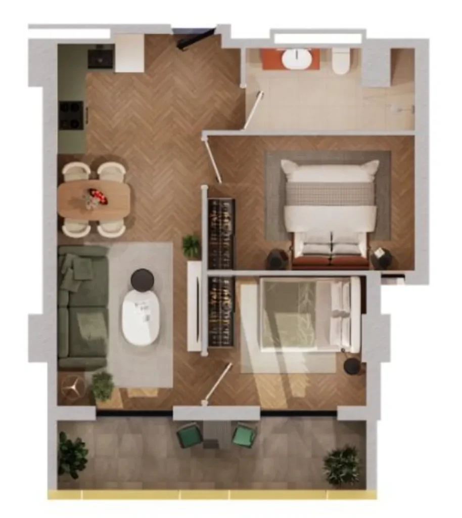 Просторная двушка для семьи 62.4 м² в